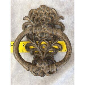Vintage Ornate Cast Metal Door Knocker Hand Tea Towel Rack Antique Reproduction